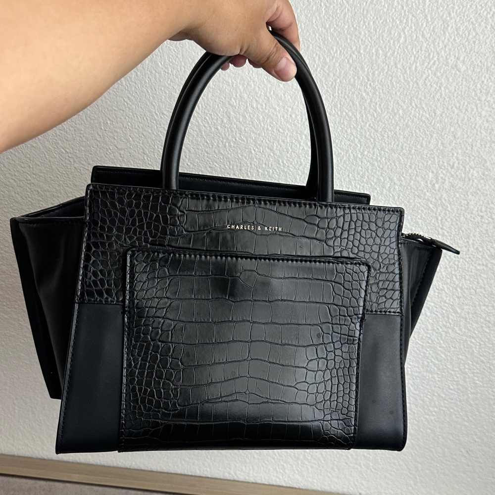 Charles & Keith Black Textured Satchel